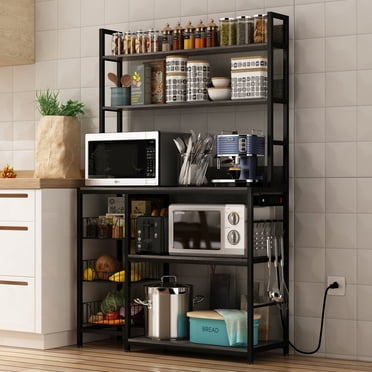 NAIYUFA Bakers Rack 5-Tier Kitchen Large Capicity Gray Wood Shelves with Power Outlets