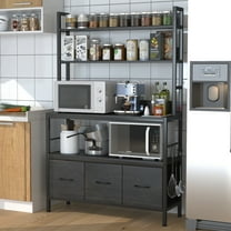 NAIYUFA Bakers Rack 5-Tier Wood Kitchen Storage Shelf with Baskets and Hooks Industrial Microwave Oven Stand,Black