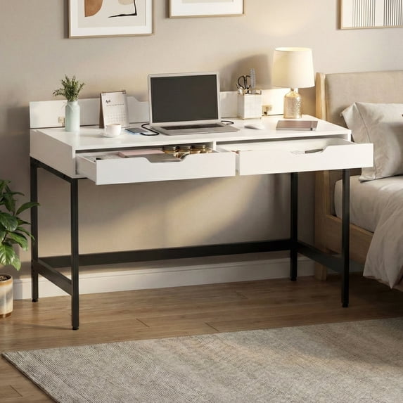 NAIYUFA Computer Desk with Drawers,Home Office Gaming Desks with Hidden Storage,Study Writing Home Office Table for Small Spaces,White