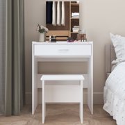 NAIYUFA Small Vanity Desk,Modern Makeup Vanity Desk with Mirror ,Small Vanity with Storage Drawer & Chair, Vanity Table Set for Bedroom Small Space,White