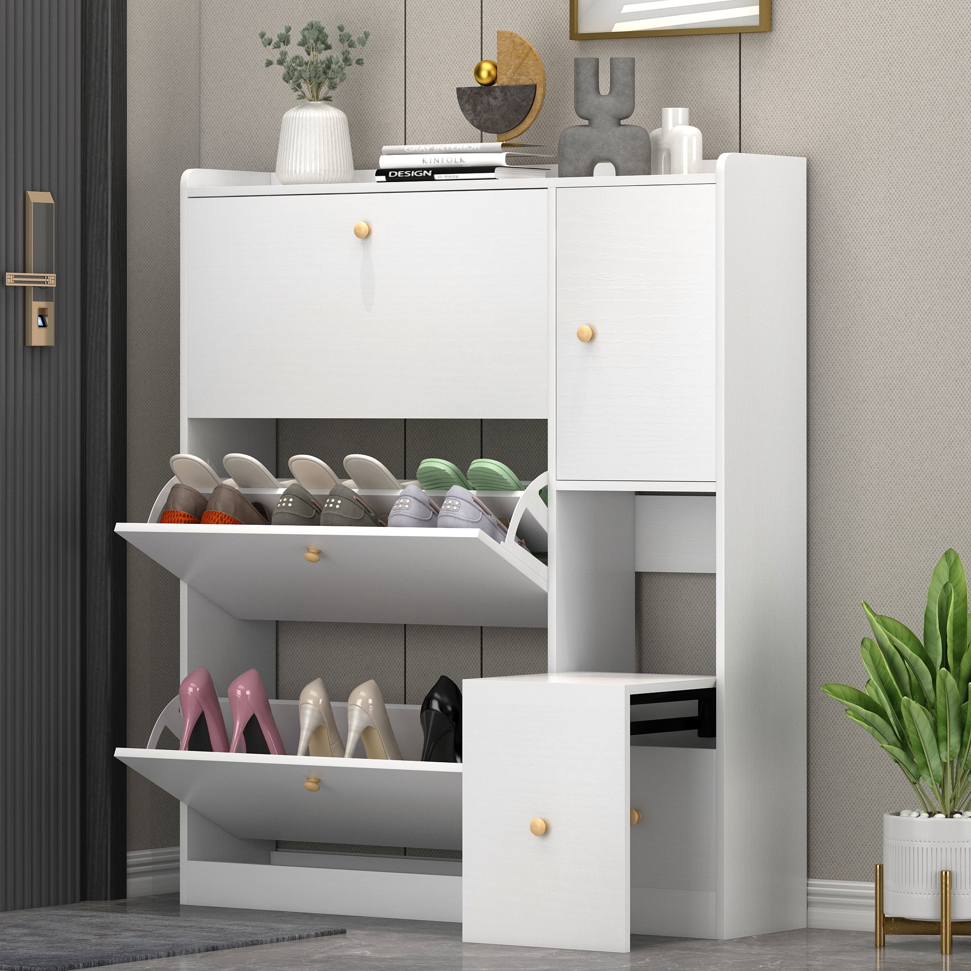 VEVOR Shoe Cabinet with 3 Flip Drawers Shoe Storage Cabinet for Entryway Standing Shoe Storage Organizer for Heels Boots Slippers in Hallway Living