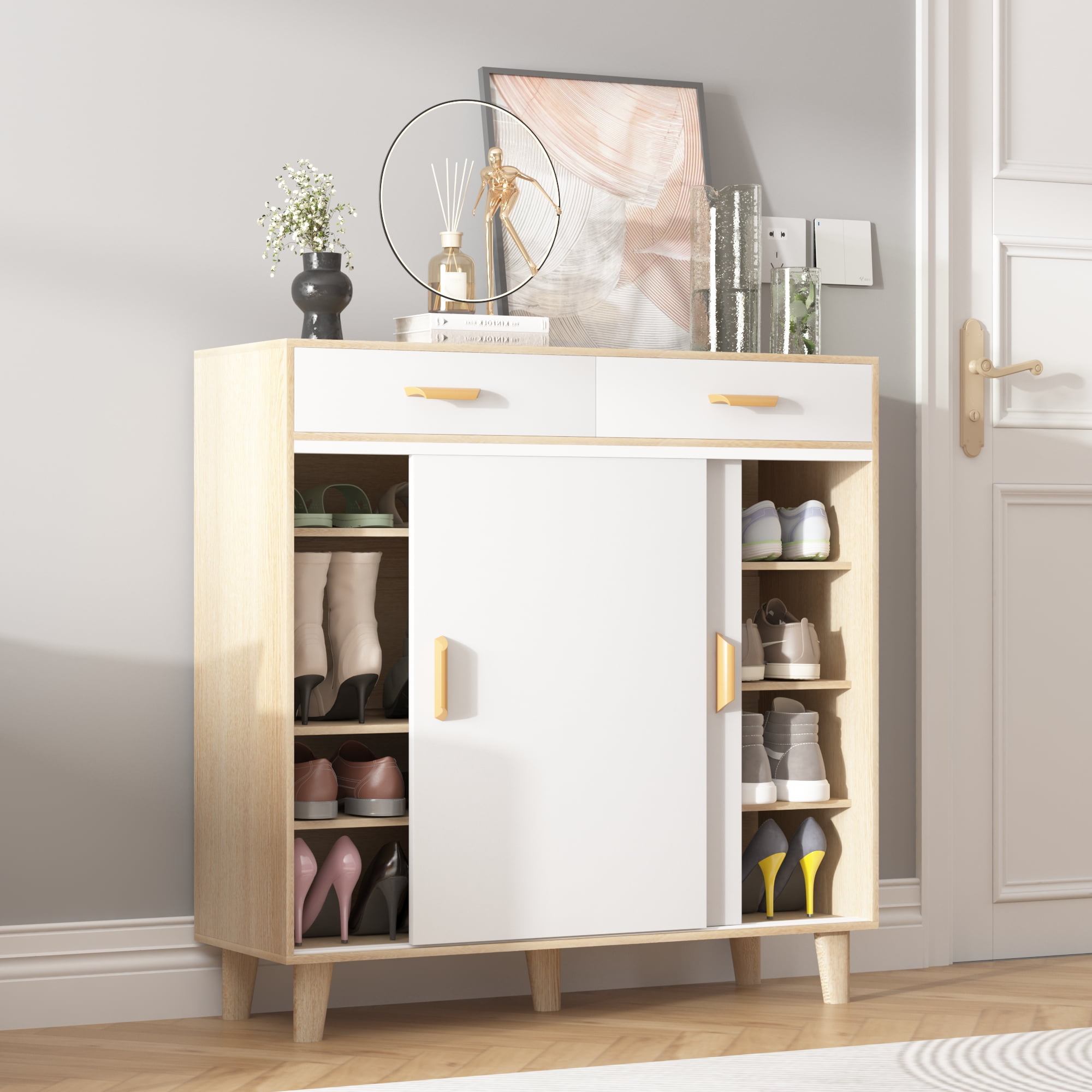 Free Shipping on White Swivel Shoe Cabinet with 1 Door Modern Entryway Shoe  Storage Cabinet in Small｜Homary CA