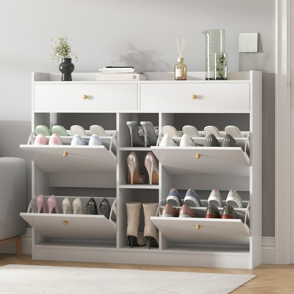 NAIYUFA Shoe Storage Cabinet with 4 Flip Drawers,2 Drwaers,3 Display layer for Entryway, Modern, Freestanding Rack,White
