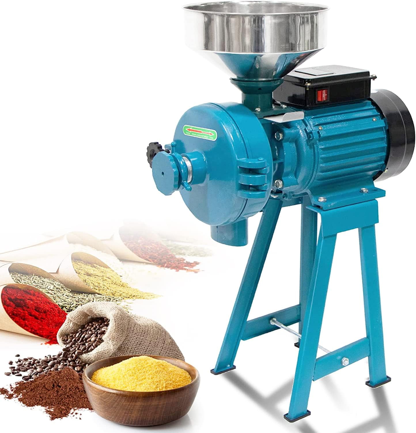 NAIZEA 110V Electric Wet & Dry Cereals Grinder w/Funnel, Safety Upgraded 3000W Flour Corn Mill Cereals Grinder, Milling Rice Wheat Grain Coffee Maiz Feed
