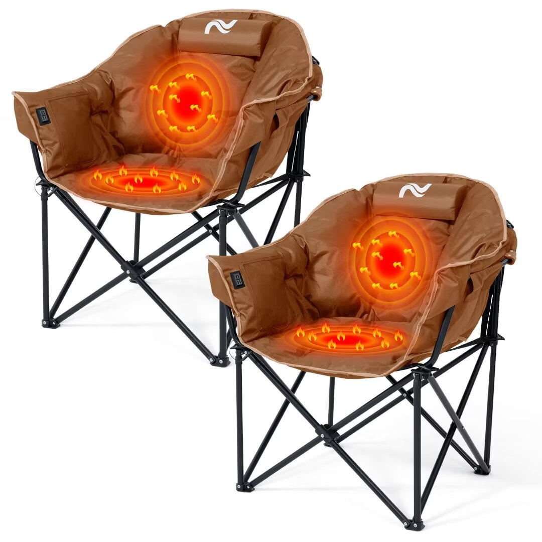 NAIZEA Heated Camping Chair – Padded Patio Lounge With 3 Heat Levels, 20W Seat – Includes Carry Bag