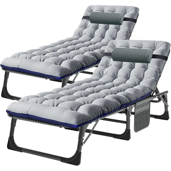 NAIZEA 2 PACK Portable Folding Camping Cot Bed with 2 Sided Mattress & Pillow, Adjustable 5-Position Folding Lounge Chair, Folding Rollaway Guest Bed