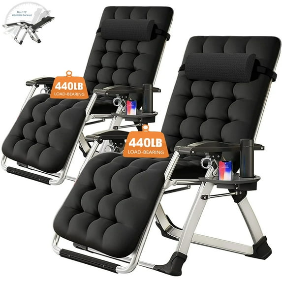NAIZEA 2 PACK Zero Gravity Chairs Patio Chairs Lawn Lounge Chair Patio with Pillow and Cup Holder Patio Furniture Outdoor Adjustable Dining Reclining Folding Chairs for Deck Patio Beach Yard