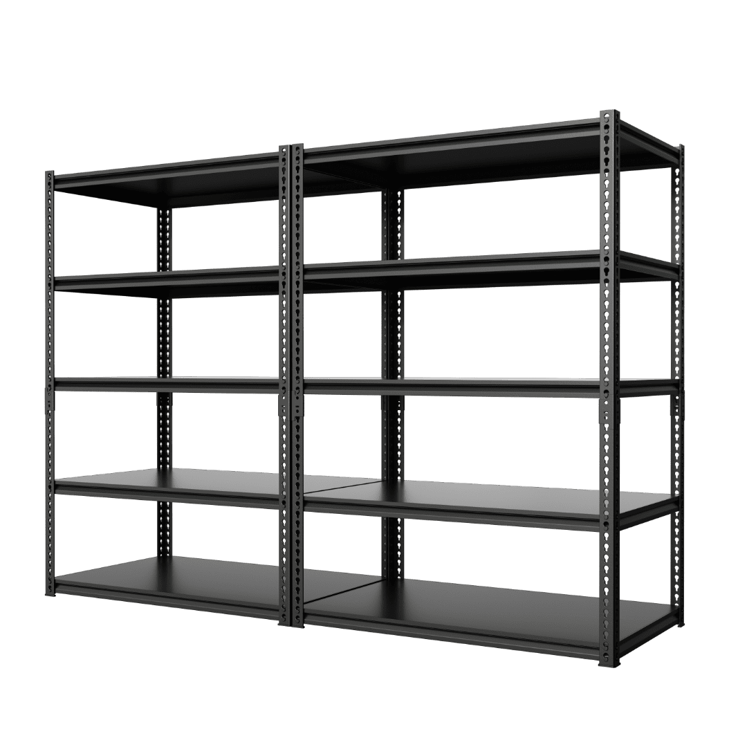 72" Black Heavy Duty Steel 5-Tier Adjustable Shelving Unit, 2-Pack