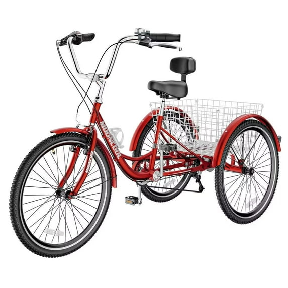 NAIZEA 24"/26" Adult Tricycle Bike, 7 Speed 3-Wheel Bicycle, with Backrest & Shopping Basket for Men, Women, Seniors