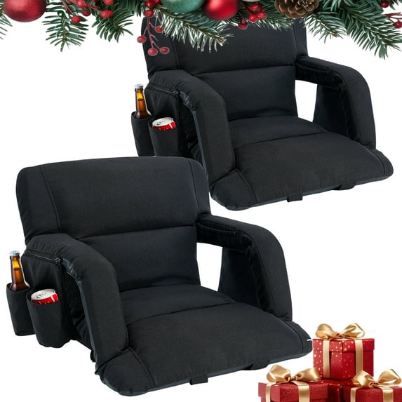 NAIZEA 2Pack Folding Stadium Seats for Bleachers with Back Support, Extra Thick Stadium Seats Bleacher Seats with Backs and Cushion, 6 Reclining Positions Foldable Stadium Chair for Outdoor Or Indoor