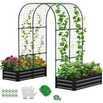 NAIZEA 3 in 1 Raised Garden Bed with 87in Tall Arch Trellis for Climbing Plants, Galvanized Planter Garden Box Outdoor for Gardening, Climbing Vegetables, Flower, Black