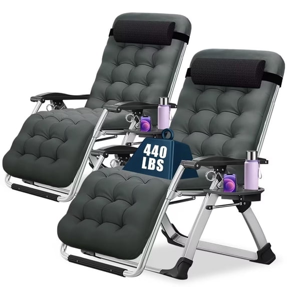 NAIZEA 2 PACK Zero Gravity Chair, Folding Adjustable 1 Indoor Reclining Lounge Chair with Removable Cushion, Headrest and Cup Holder, Supports up to 440lbs