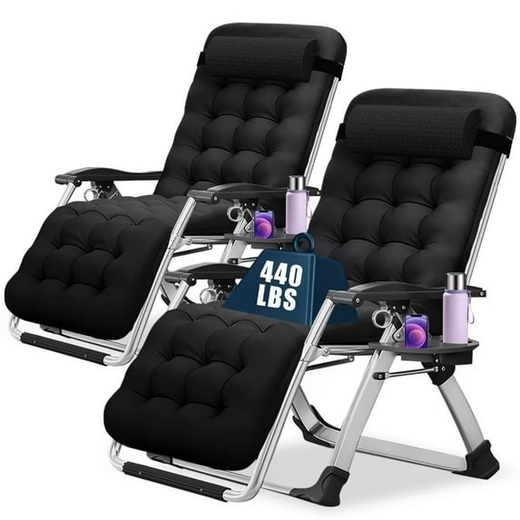 NAIZEA 2 PACK Zero Gravity Chair, Folding Adjustable 1 Indoor Reclining Lounge Chair with Removable Cushion, Headrest and Cup Holder, Supports up to 440lbs