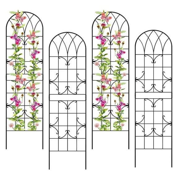 NAIZEA 4 Pack Black Iron Garden Trellis, 60" x 16" Vertical Plant Support for Vegetables, Flowers, Roses, Vines