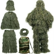 NAIZEA 5 in 1 Ghillie Suit, 3D Camouflage Apparel w/Jacket, Pants, Hood, Carry Bag for Adults/Youth, S/M/L/XL/XXL