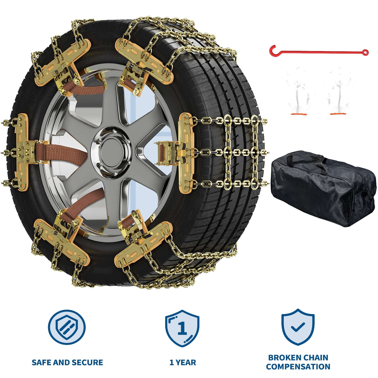 NAIZEA 6 Pack Tire Chain, Adjustable Anti-skid Chain for Tire Width  8.5-11.2, 215-285 mm Snow Chains for Car, SUV, Truck