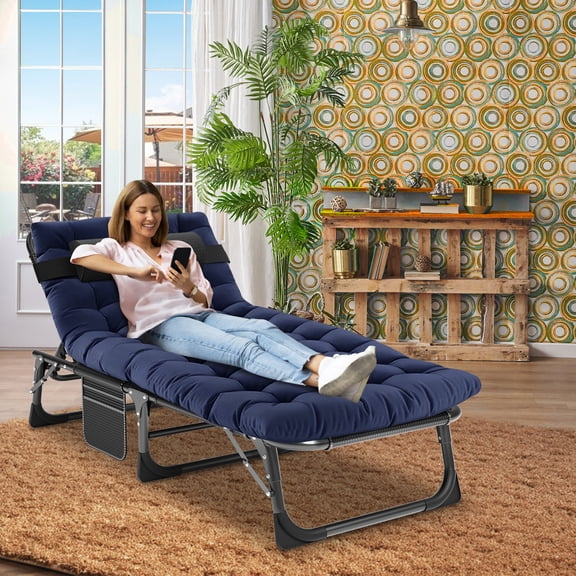 NAIZEA 75"*26" Folding Camping Bed with 2 Sided Mattress and Pillow, 4-Position Adjustable, Portable Sleeping Bed