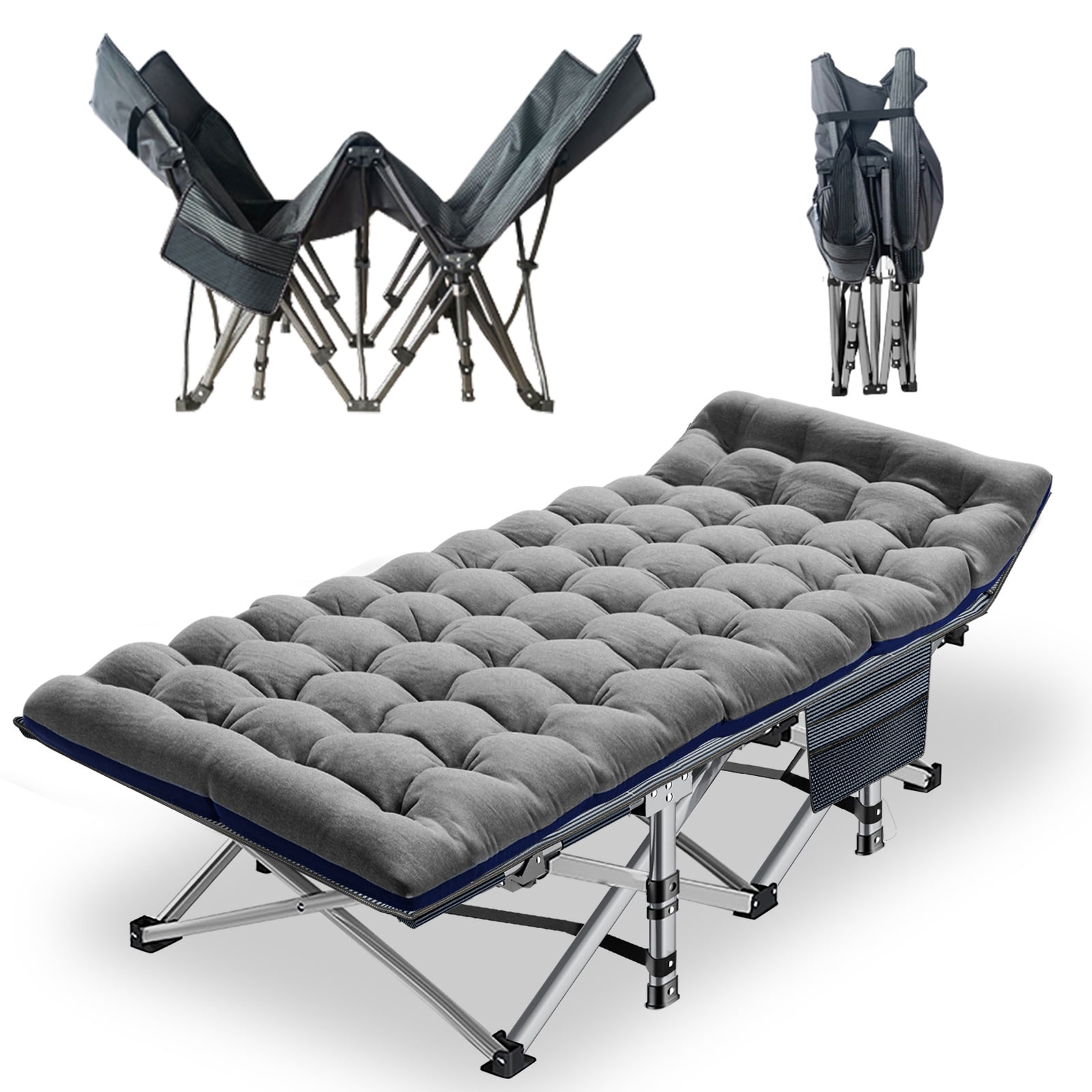 NAIZEA 75" Folding Camping Bed with 2 Sided Mattress, Portable Camping Cot with Carry Bag