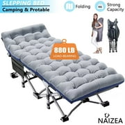 NAIZEA 75" Oversized Folding Bed Cot for Adults, Portable Sleeping Cot Guest Bed with Mattress, Heavy Duty Outdoor Camping Cots with Carry Bag