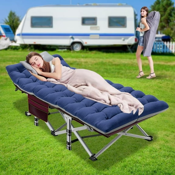 NAIZEA 75" Portable Folding Bed for Adults, Guest Bed Sleeping Cot with Mattress, Heavy Duty Outdoor Camping Cot with Carry Bag