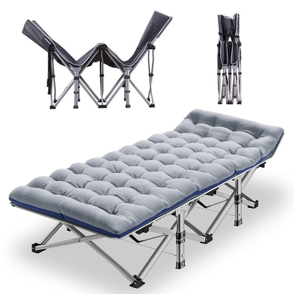 NAIZEA 75" Portable Folding Camping Bed for Adult, Guest Sleeping Bed Cot with Mattress, Heavy Duty Outdoor Camping Cot with Carry Bag