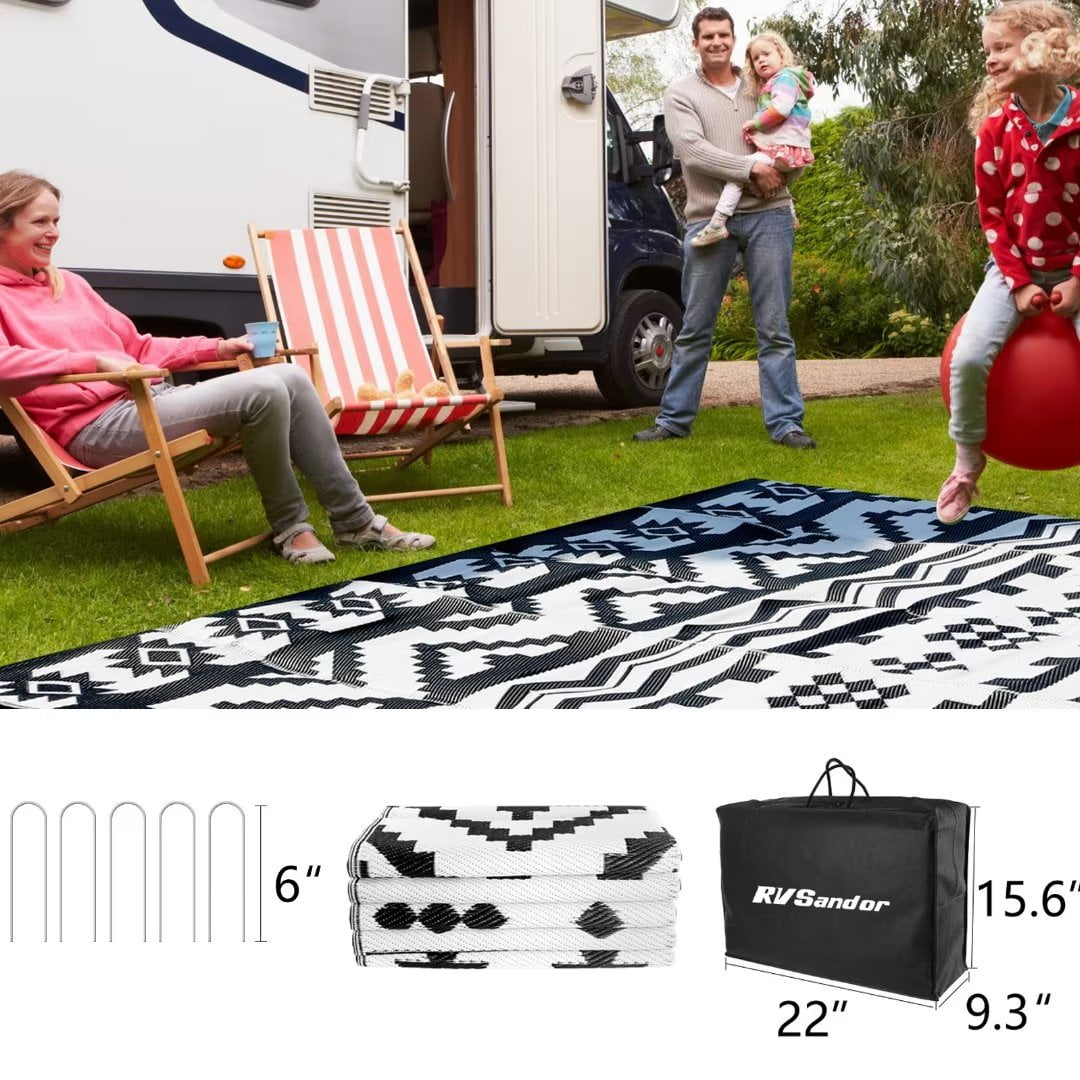 NAIZEA 9'x12' Outdoor Camping Rug Waterproof Reversible Mat, Plastic