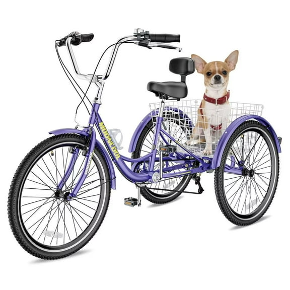 NAIZEA Adult Folding Tricycle 7-Speed, 20/24/26-Inch Three Wheel Cruiser Bike with Cargo Basket, Foldable Tricycle for Adults, Women, Men, Seniors, Teenagers