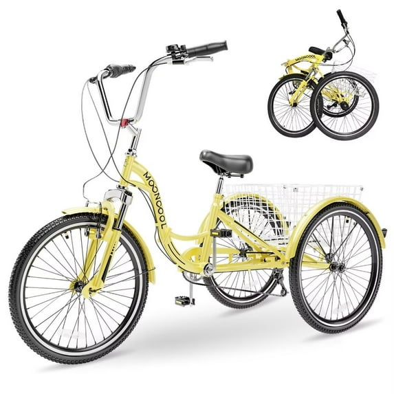 NAIZEA Adult Folding Tricycle 7-Speed, 20/24/26-Inch Three Wheel Cruiser Bike with Cargo Basket, Foldable Tricycle for Adults, Women, Men, Seniors, Teenagers