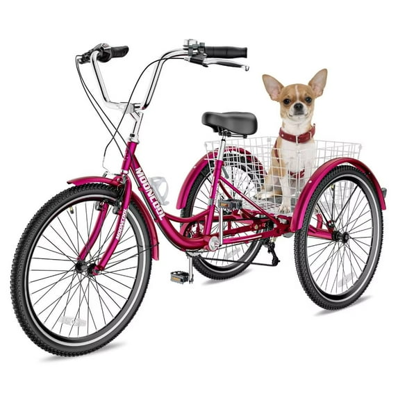 NAIZEA Adult Folding Tricycle 7-Speed, 20/24/26-Inch Three Wheel Cruiser Bike with Cargo Basket, Foldable Tricycle for Adults, Women, Men, Seniors, Teenagers