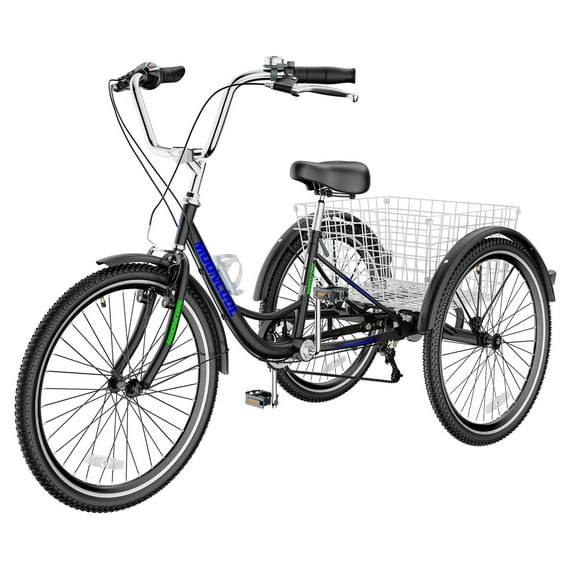 NAIZEA Adult Tricycles 24 Inch 3 Wheel 7 Speed Bikes Three-Wheeled Bicycles Cruise Trike with Shopping Basket