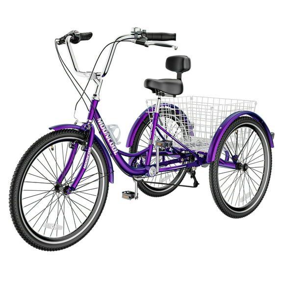 NAIZEA Adult Tricycles 24 Inch 3 Wheel 7 Speed Bikes Three-Wheeled Bicycles Cruise Trike with Shopping Basket