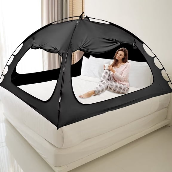 NAIZEA Bed Tent Bed Canopy Tents, Portable Dream Tent Indoor Sleeping Tents 80% Blackout with 3 Doors, Breathable Private Space Tents, Twin Full Queen