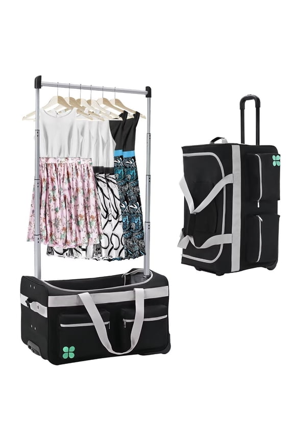 Dance Bag with Garment Rack - 28" Competition Duffle Bag - Rolling Garment Bag with Wheels - Ideal Costume Suitcase for Dancers Livestreamer Athletes - Large Capacity Enhanced Stability
