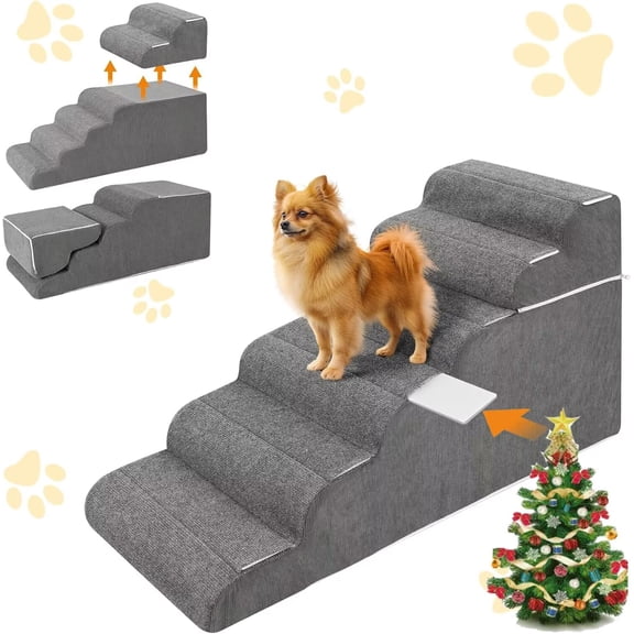 NAIZEA Dog Stairs for Small Dogs and Cats, 6 Steps Foam Pet Steps for High Beds and Couch, Non-Slip Waterproof Folding Dog Steps with Removable Washable Cover