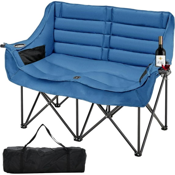 NAIZEA Double Camping Chair, Folding Camping Loveseat Duo Chair for Adults, Oversized Double Folding Chair, Camping Bench Lawn Chairs Patio Lounge Chairs for Adults