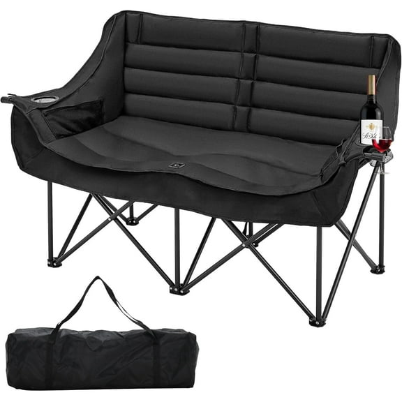 NAIZEA Double Camping Chair, Folding Camping Loveseat Duo Chair for Adults, Oversized Double Folding Chair, Camping Bench Lawn Chairs Patio Lounge Chairs for Adults