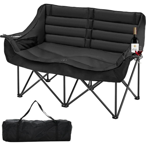 NAIZEA Double Camping Chair, Folding Camping Loveseat Duo Chair for Adults, Oversized Double Folding Chair, Camping Bench Lawn Chairs Patio Lounge Chairs for Adults