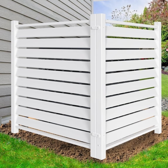 NAIZEA Air Conditioner Fence, 2-Panel White Vinyl Pool Equipment Enclosure, 38" W x 42" H Privacy Screens Fence Panels with Metal Stakes,Trash Can Enclosure for Outside