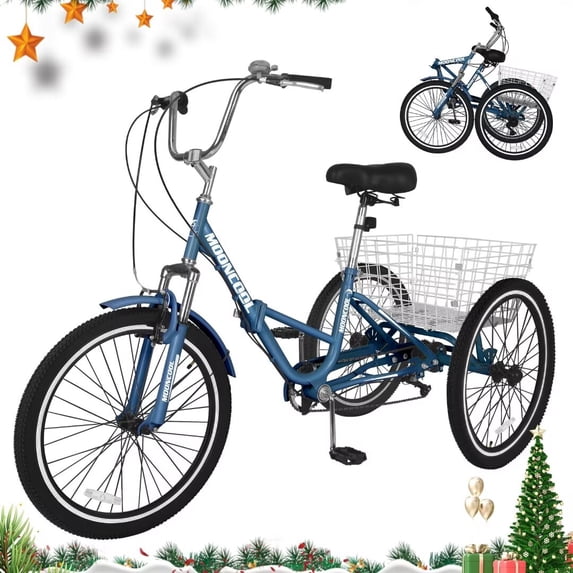 NAIZEA Foldable 7 Speed Derailleur Tricycles, Peacock Green