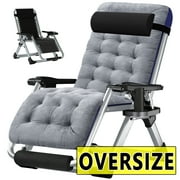 NAIZEA Zero Gravity Chair Oversized XL, Foldable Portable Lawn Recliner with Cushion, Headrest, Cup Holder, Gray