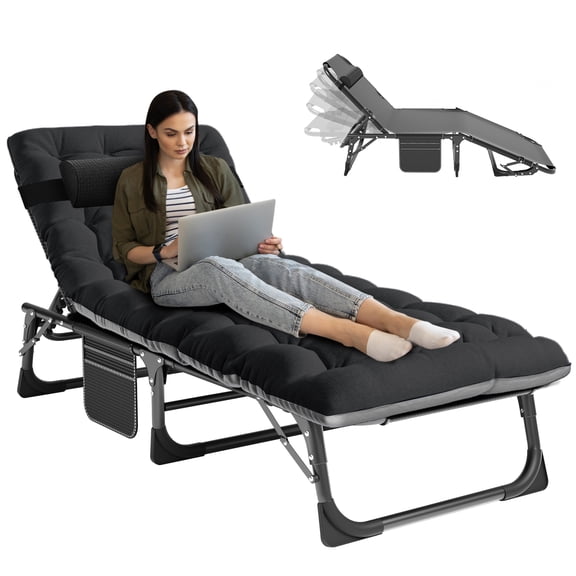 NAIZEA Folding Camping Cot for Adult, Adjustable 4-Position Folding Bed, Portable Sleeping Bed, Patio Lounge Chair