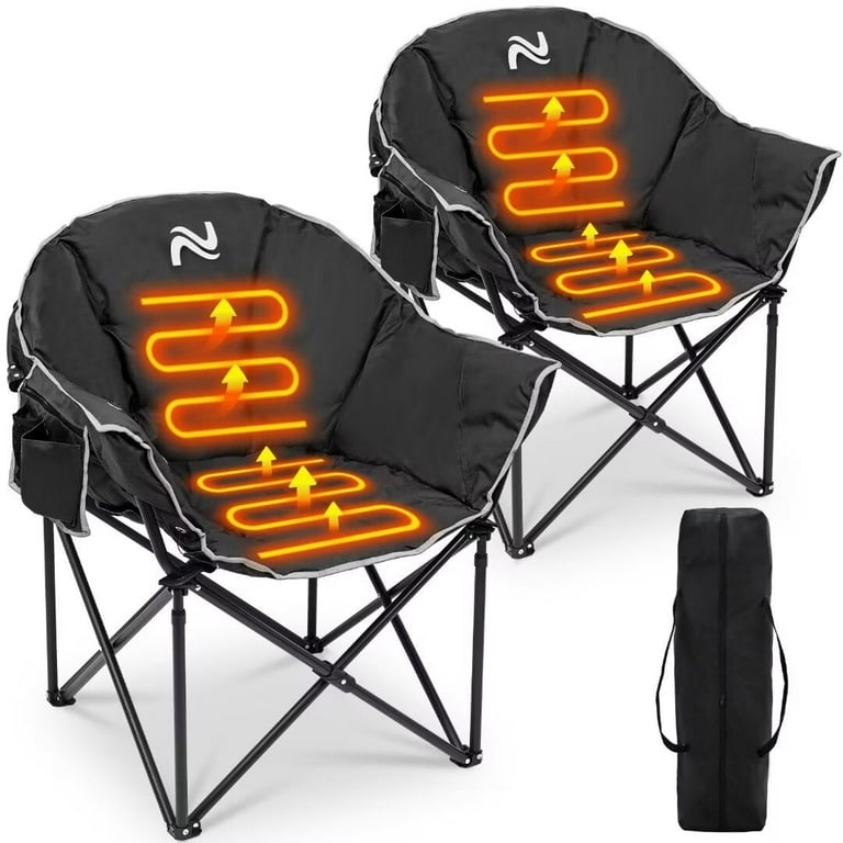 NAIZEA Set of 2 Oversized Heated Camping Chair Patio Lounge Chairs with 3 Heat Levels Portable Folding Heated Chair Round Moon Saucer Folding Lawn Chair Outdoor Chair for Camping Lounge Patio Walmart....