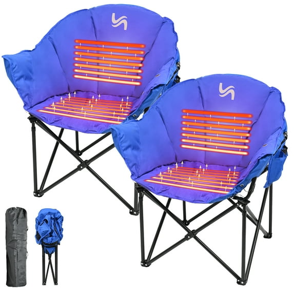 NAIZEA Heated Camping Chair, Portable Outdoor Folding Lounge Chair, 3 Adjustable Temperature Levels, Supports 500lb, Blue 2pack