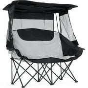 NAIZEA Double Camping Chair with Canopy, Folding 2 Person Seat, Portable Outdoor Loveseat with Shade, Oversize Camp Chair for Beach, Lawn, and Outdoor Activities