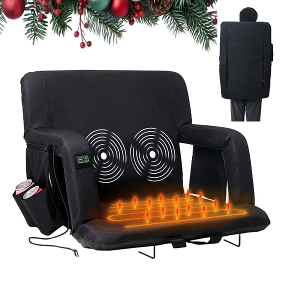 NAIZEA Heated Massage Stadium Seats 1PCS, 21 Inche Folding Bleacher Chair, 3 Levels of Heat&Massage, 6 Reclining Positions for Indoor Stadiums, Baseball Stadiums