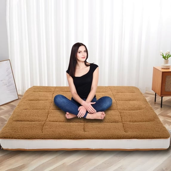 NAIZEA Japanese Floor Mattress, 4" Thick Sherpa Fleece Folding Roll Up Futon Mattress, Reversible and Foldable Sleeping Pad