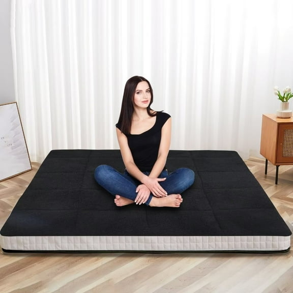 NAIZEA Japanese Floor Mattress, 4" Thick Sherpa Fleece Folding Roll Up Futon Mattress, Reversible and Foldable Sleeping Pad