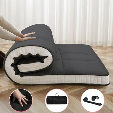 NAIZEA Japanese Floor Mattress, Extra Thick Memory Foam Futon Mattress, Foldable Roll Up Sleeping Pad with Bandage and Storage Bag, Full, Black