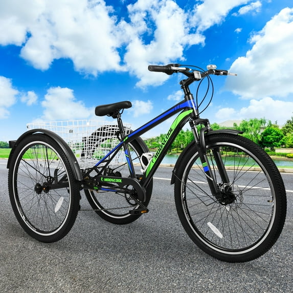 NAIZEA Mountain Tricycle for Adults, 7 Speed Three Wheel Bike, 24/26/27.5 Inch Adults Trikes with Shopping Basket, Exercise Men's Women's Tricycles