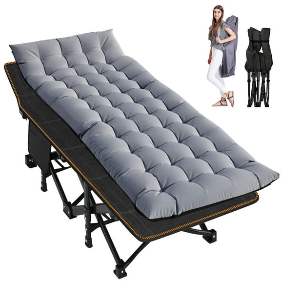 NAIZEA Outdoor Folding Bed for Adults,Folding Camping Cots including 2-Sided Mattress,with Carry Bag,Noble black&Gray,75x28x14 Inch(Pack of 1)